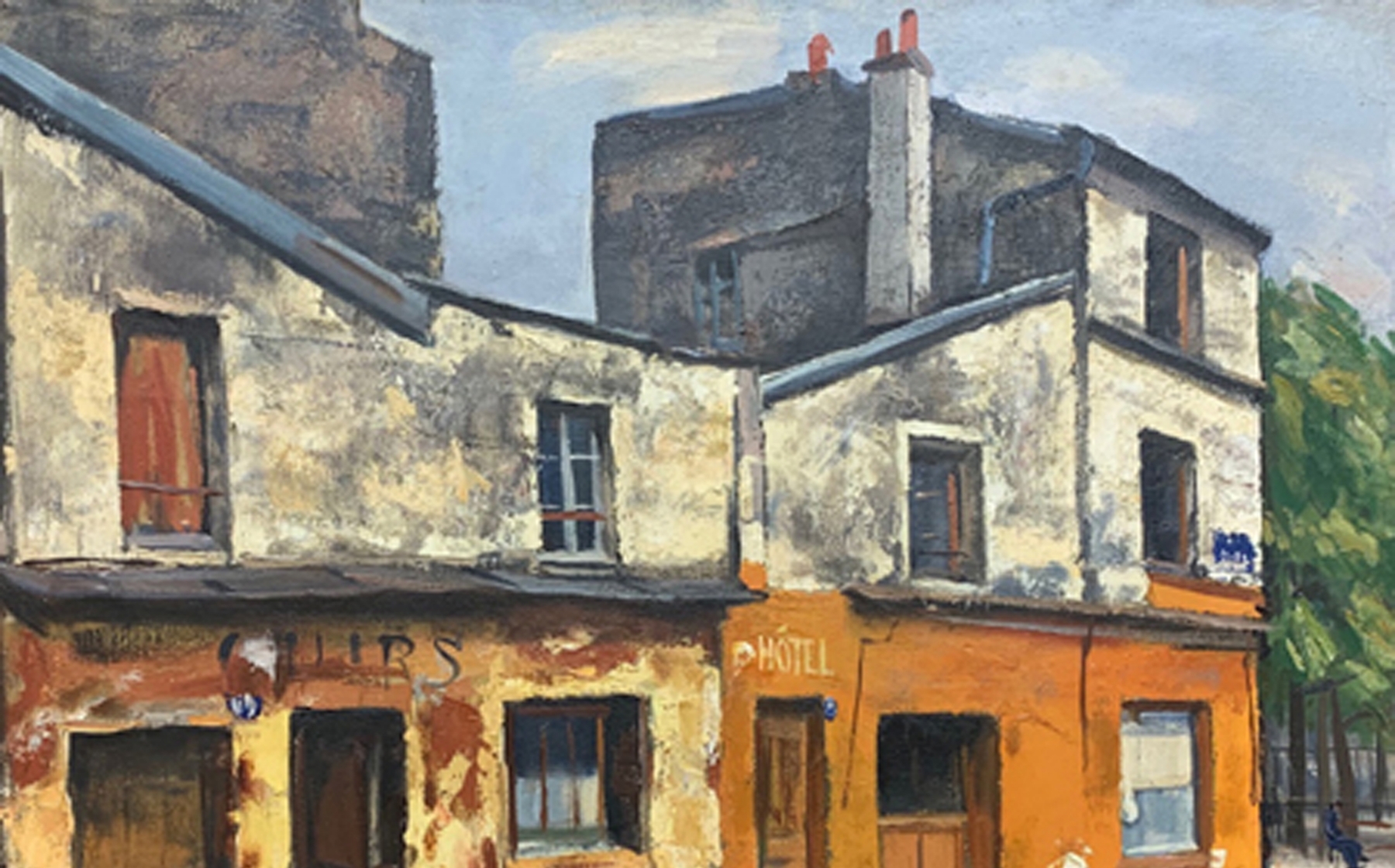 巨匠荻須高徳画伯の「パリの街」。　SMサイズの肉筆水彩画。　生涯の大半をパリで過ごした巨匠の水彩による街角風景です。　